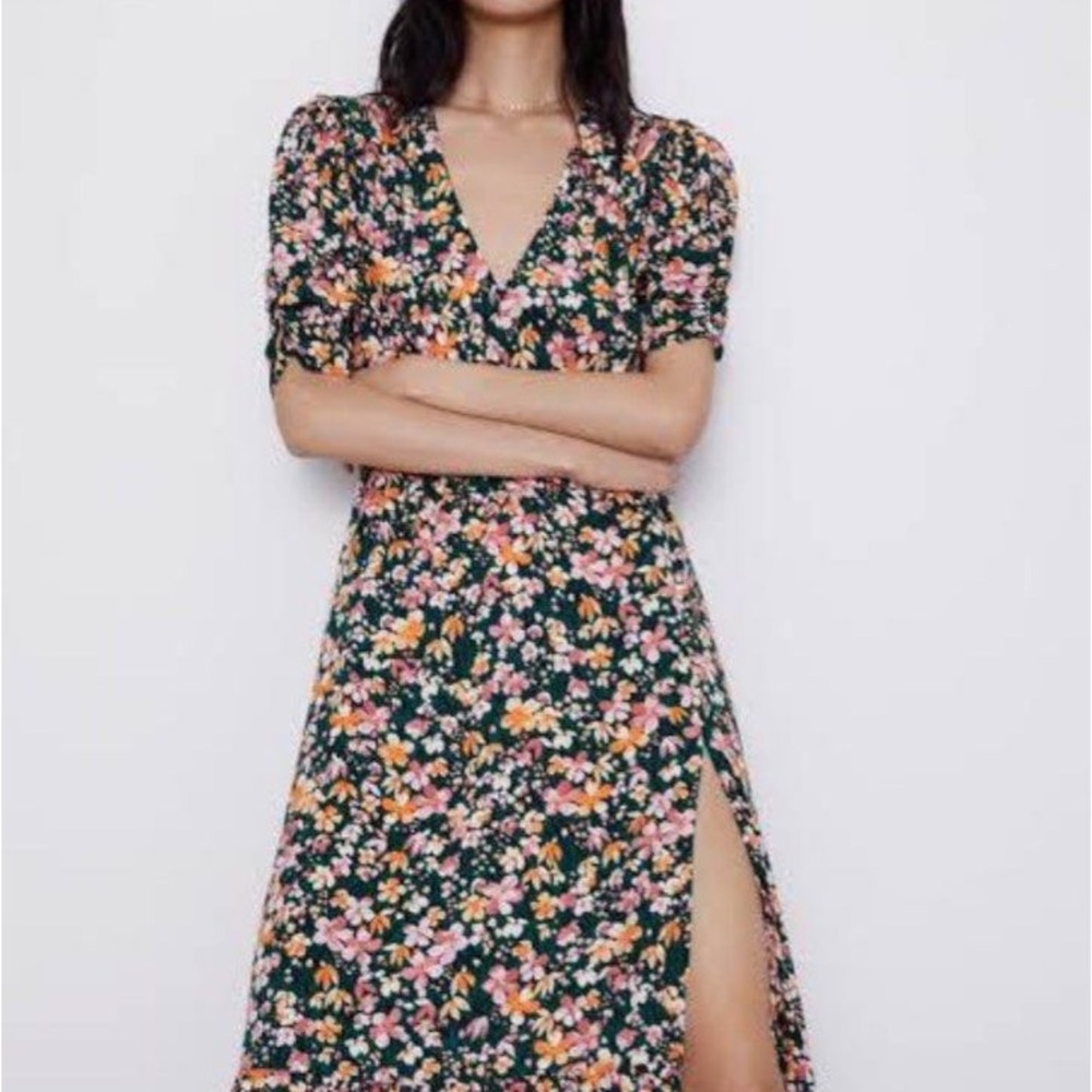 Floral Puff Sleeve Midi Dress
